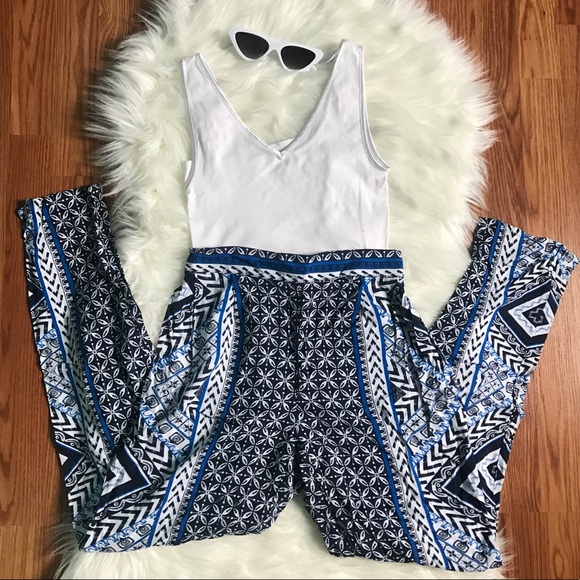 Pants - Blue Aztec Print Trousers